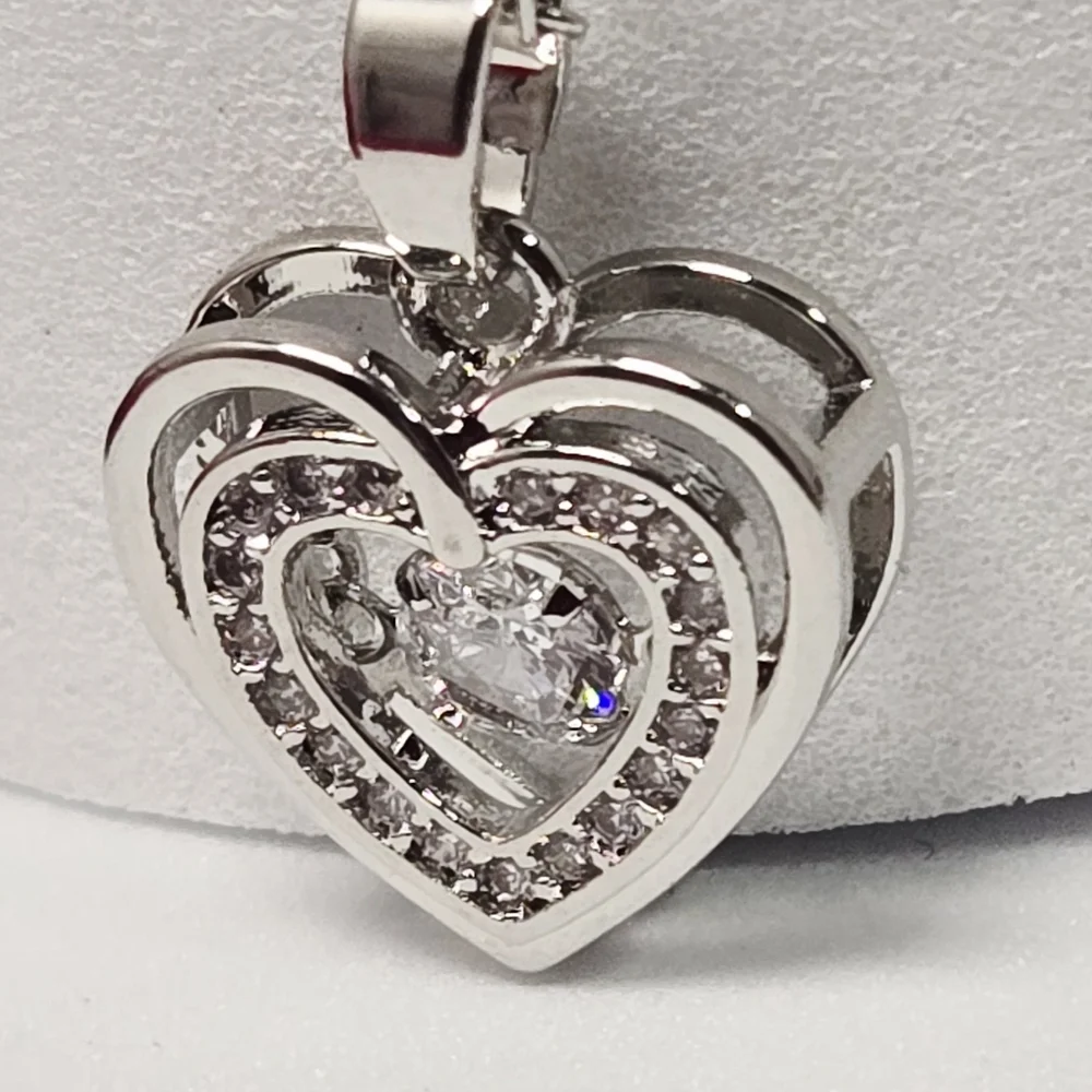 Silver Double Heart CZ Pendant Necklace – Stainless Steel Classy Elegant Minimal